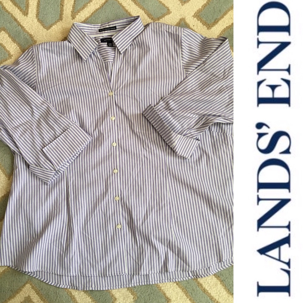 LANDS END Purple pinstripe 3/4 ladies shirt 22W